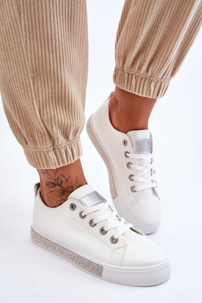 Trampki Niskie Damskie Dżety Biało-Srebrne Demira