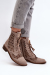 Openwork Leather Boots Zazoo 2695 Beige