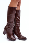 Elegant Leather Knee-High Boots on Heel Brown Felsha