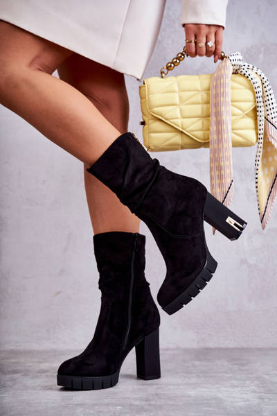 Suede High Boots On A Heel Black Volter