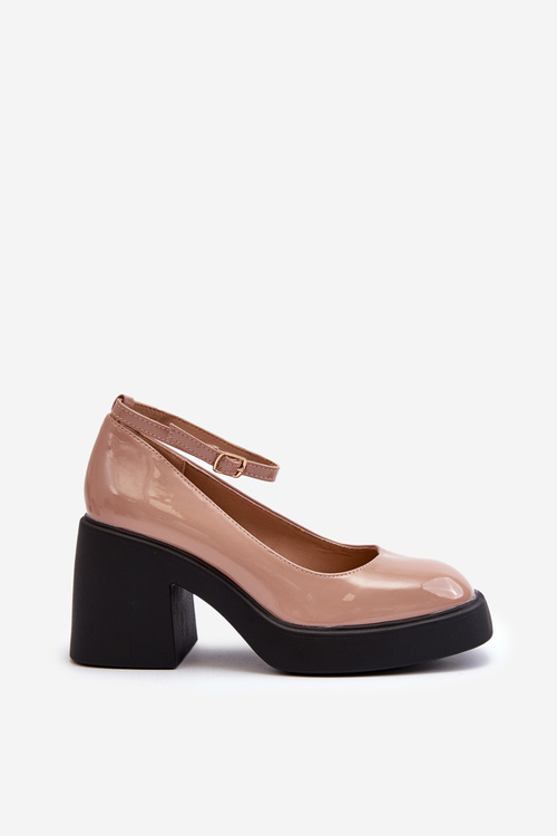 Suede Chunky Heels Platform Pumps Beige Diame