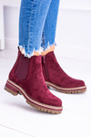 Maroon Women's Flat Heel Gravis Stiletto Boots