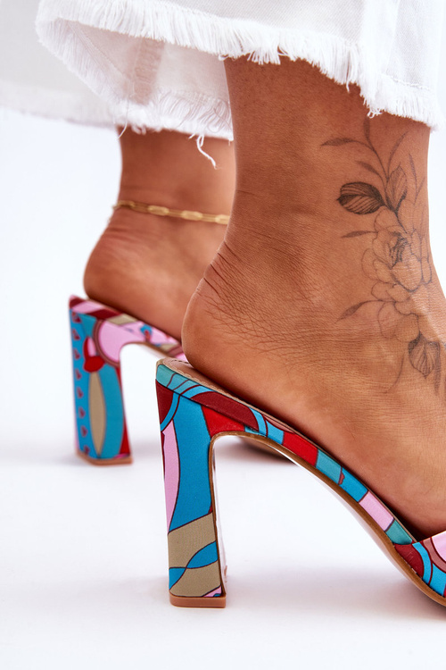 Klapki Damskie Wzory Obcas Niebieskie Adelise