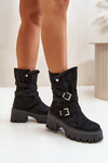 Women's Ankle Boots On Chunky Heel With Buckles And Strap Black Nerelisa