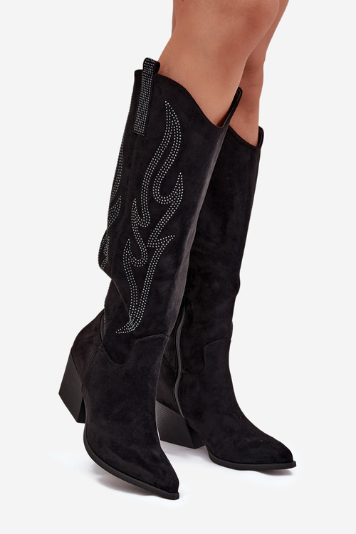 Women's Cowboy Boots With Decoration On Heel Black Jovina