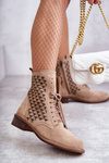 Botki Sznurowane Zamsz Beżowe Nicole 2751