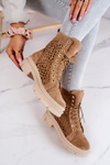 Suede openwork boots Camel Aileen