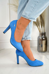 Classic Women's Pumps On A Block Heel Suede Blue Eliana