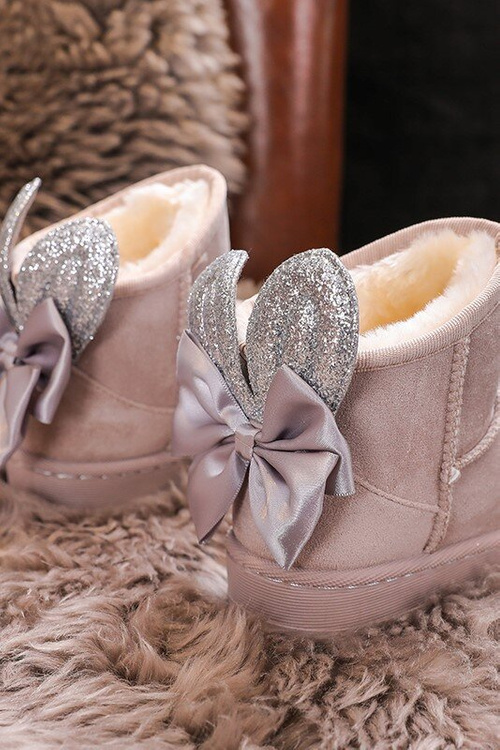 Girls' Warm Snow Boots With Bows grey Meriva