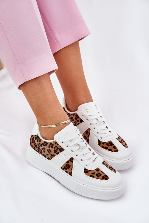 Women Sneakers With Leopard Print On Platform White Nativira