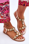 Suede Flat Sandals With Stones Beige Dallas