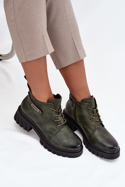 Low Insulated Women's Boots On Block Heel With Decorative Strap Dark Green Therisse