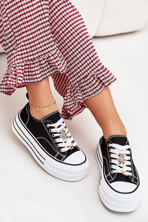 Women's Platform Sneakers With Golden Pins Black Fiorina