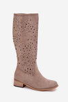 Ladies Cut-Out Ankle Boots With Low Heel Eco Suede Zipped Beige Orchides