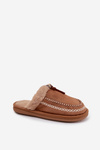 Women's slippers with fur and embroidery brown Perivelle
