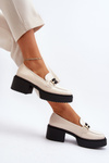 Women's Patent Leather Loafers on Chunky Heel Light Beige Ridulvi