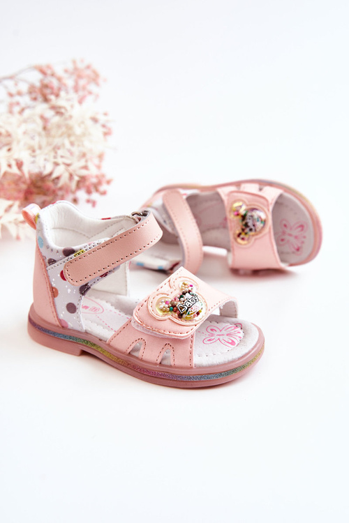 Leather Children's Sandals Pink Dotty