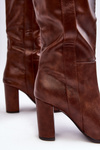Lined Women's Over-the-Knee Boots with Block Heel Brown Genzani