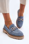 Women's Blue Cutout Moccasins With Embellishment Talesse