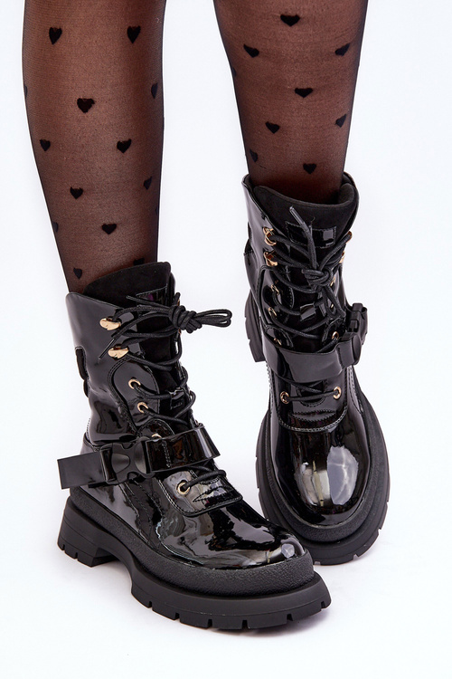 Women's Lacquered Platform Boots Nahili Black