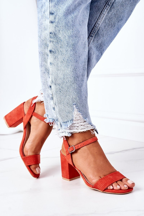 Suede High Heel Sandals Orange Vanessa