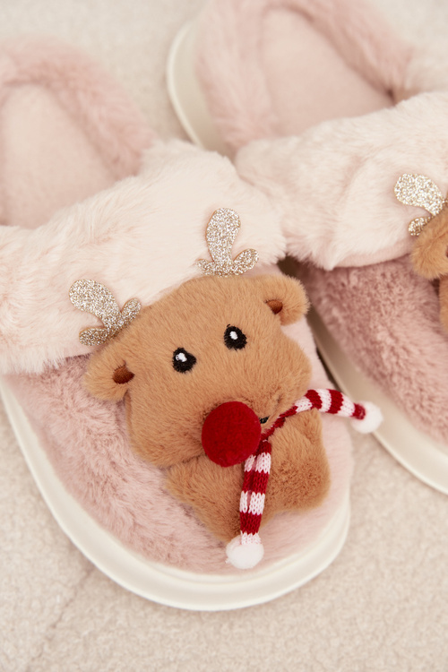 Festive Leather House Slippers Women Reindeer Beige Ilianne