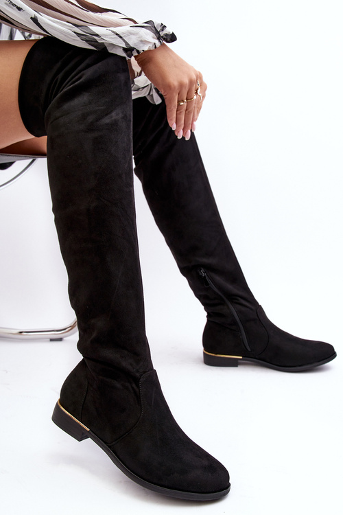 Women's Knee-High Boots On Flat Heel Black Bikka