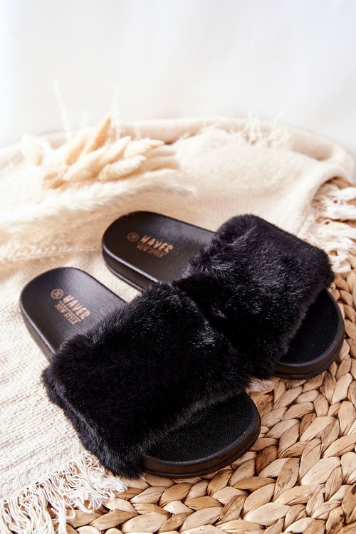 Rubber Moulded Slippers With Eco Fur Black Emmie