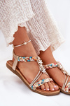 Ladies Flat Sandals With Woven Straps And Charms Artiker 54C1323 Gold