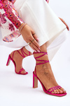 Elegant Tied Sandals With Rhinestones Fuchsia Nessy