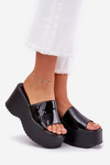 Lacquered Women's Sandals On Platform And Wedge Black Nellevia