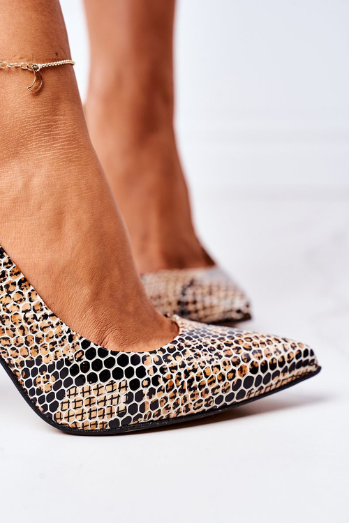 Leather Pumps With Animal Pattern Lewski Shoes 2453 Black-Beige