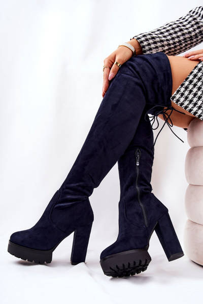 Zamszowe Kozaki Za Kolano Granatowe Fillis