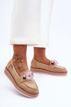 Women's Platform Moccasins with Stones Beige Elonore