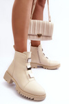 Leather Boots on Flat Heel Light Beige Azulenn
