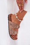 Women's sandals on cork sole with buckles and appliqués khaki Efadelis