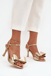 High heel sandals with bow golden Noliva
