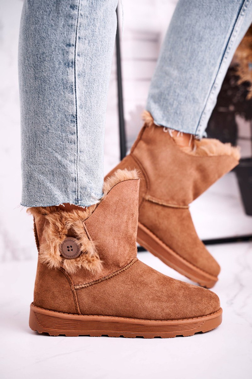 Women's Snow Boots Suede with Fur Brown Button