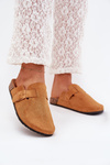Ladies Clogs and On Cork Platform With Buckle Camel Klarae