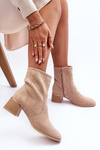 Leather Aperture Boots on Heel Beige Pearls