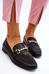 Women's Leather Loafers With Decorative Pearls Black Ishan