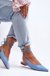 Women's Lace-Up Ballet Flats Blue Lilly Ann