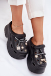Women's Slide Sandals On Chunky Platform With Embellishments Black Vivira