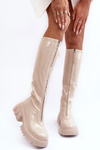 Lace-up Platform Boots with Glossy Finish Beige Ringo