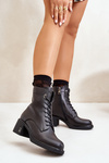 Lace Up Women's Heeled Boots Made Of Natural Leather Insulated Black Vinceza 91110
