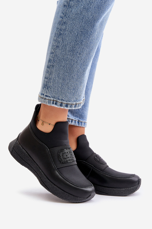 Damskie Buty Sportowe Skóra Naturalna Platforma Czarne Artiker 55C0035