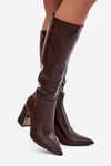 Women's High Heel Boots with Gold Element Chocolate Alessine