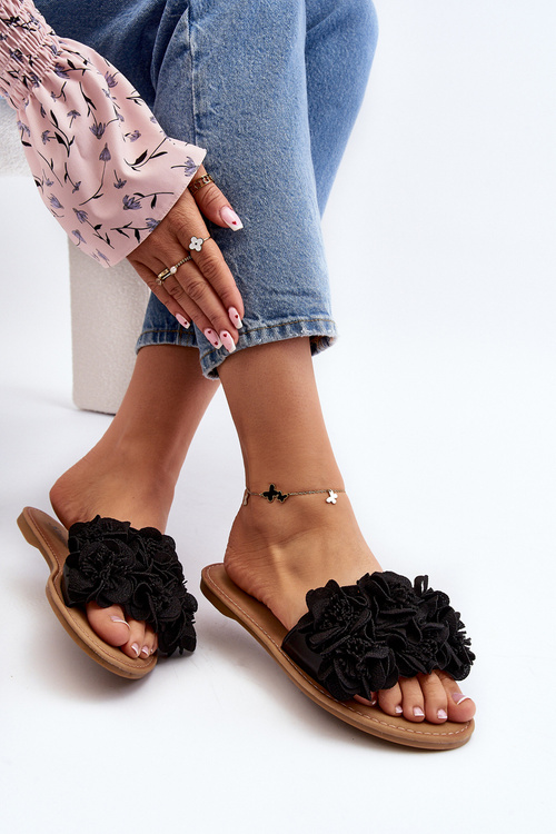 Klapki Damskie Kwiatki Czarne Eelfan CK285P