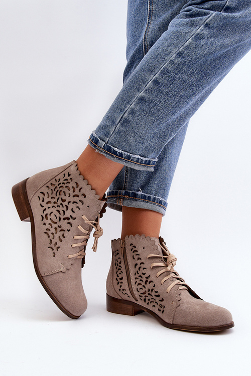 Lace-up Women's Openwork Boots Zazoo 2871 Beige