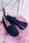 Women's Suede Leather Moccasins Navy Blue Tenzion